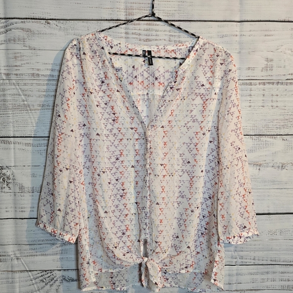 Maurices White Sheer Buttonup Blouse 3/4 Sleeve - Picture 1 of 6